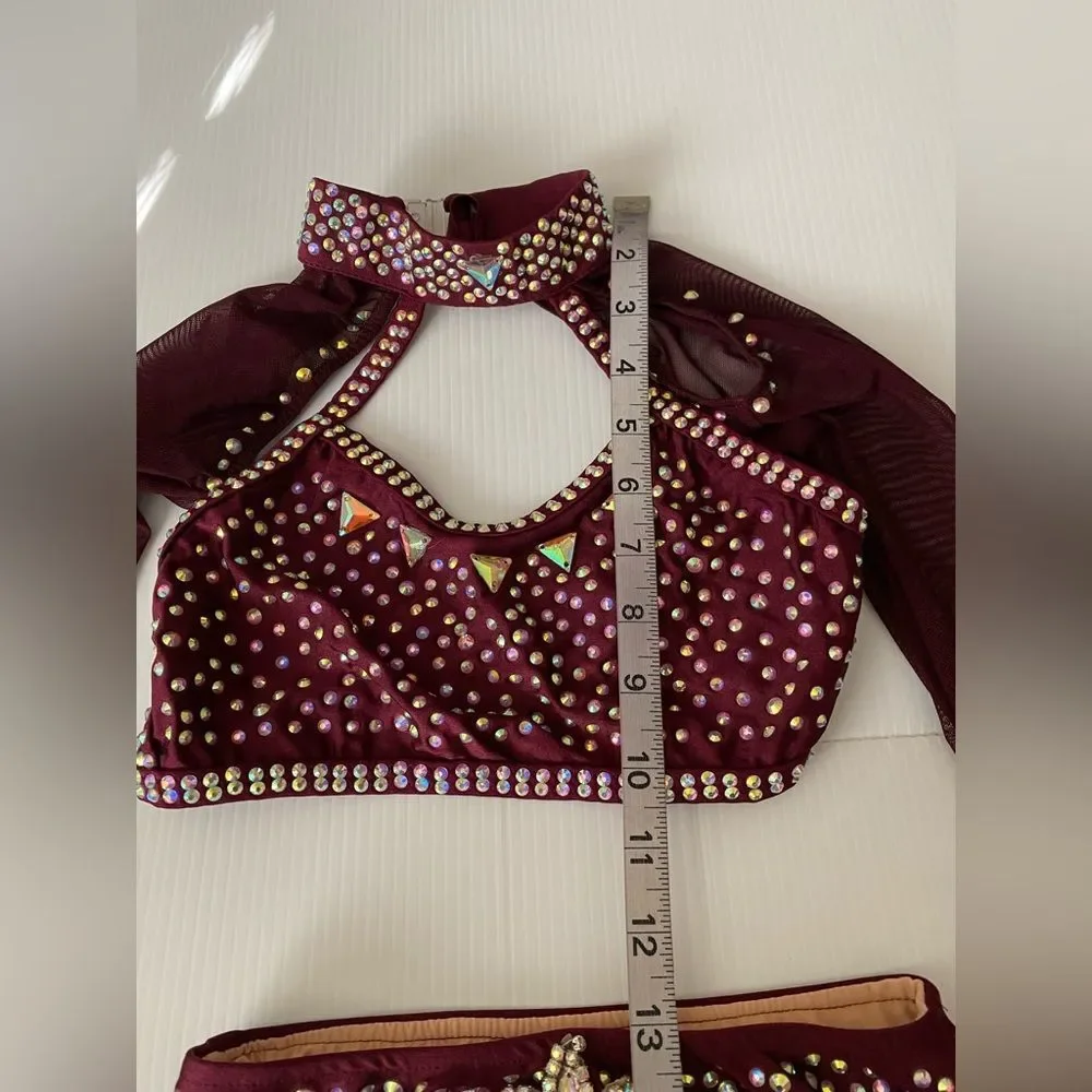 Glamour solo dance costume burgundy red 2 piece jazz contemporary MC-Med child